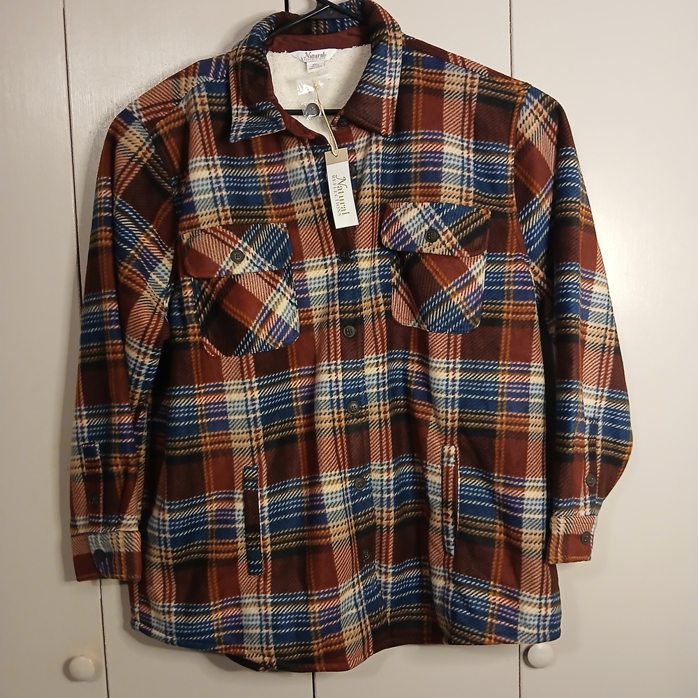 Natural Reflections Plaid Bomber Jacket - Brown, Blue, White